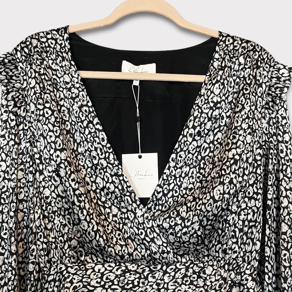 L’Academie Revolve The Joyce Mini Dress Cheetah Medium Satin Black Glam Party - Picture 2 of 7